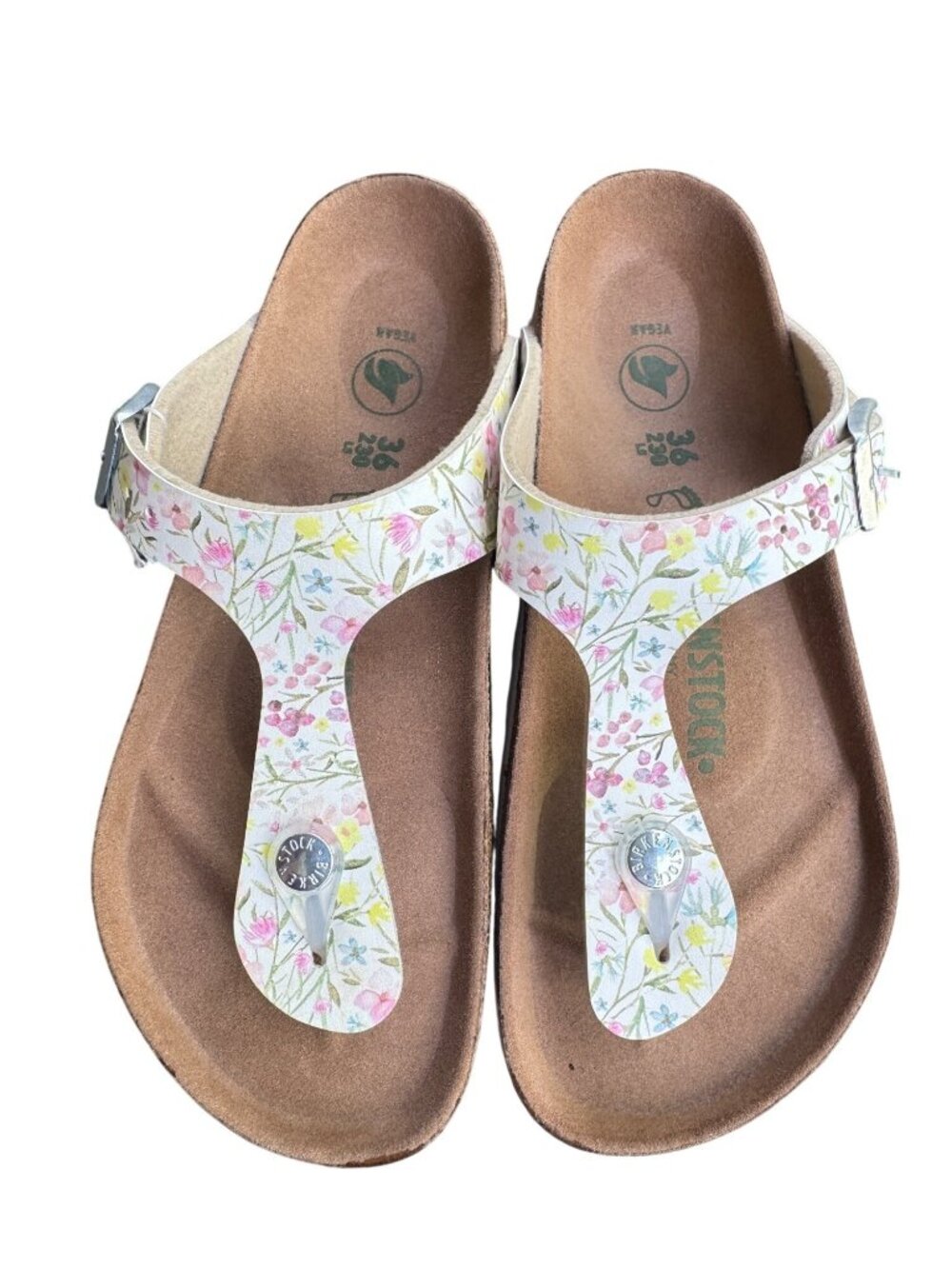 Birkenstock Gizeh Vegan Floral Watercolor Sandals Womens Size 5 EU 36 Thong New